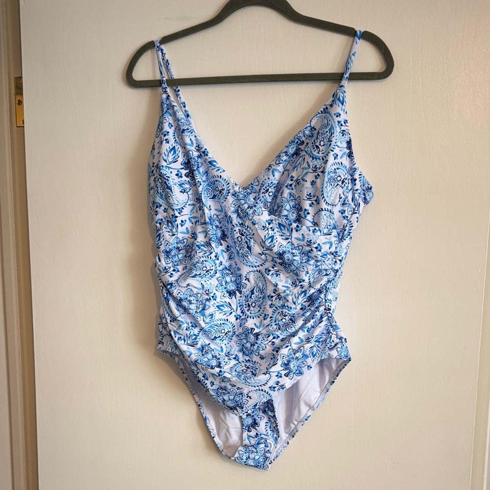 Blue and White XL one-piece swim suit